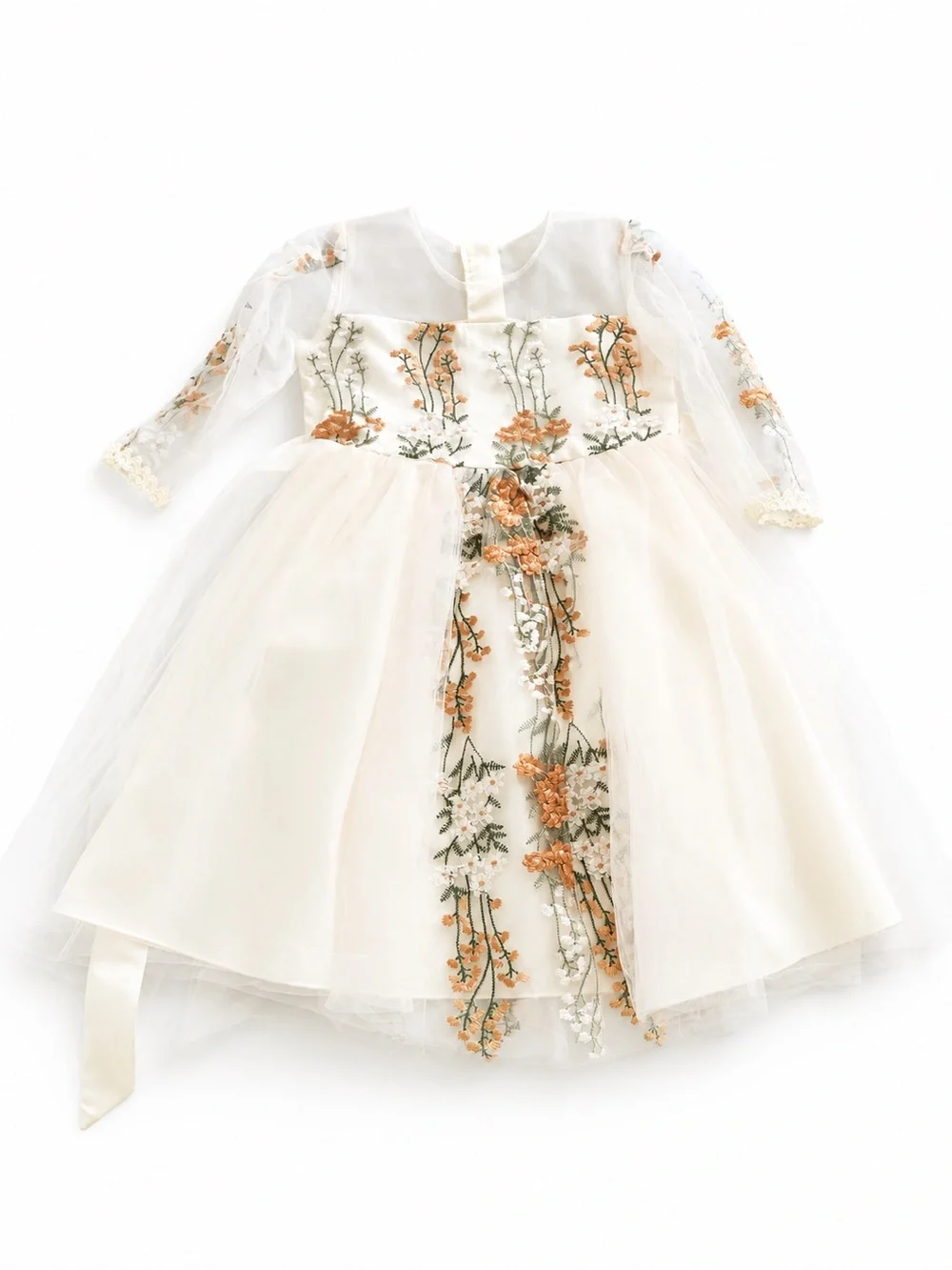 Girls' Ivory Floral Applique Tulle Formal Dress